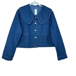 Tribal Studios T S Jean Jacket NWT Medium Denim Lapel Collar Cropped Womens